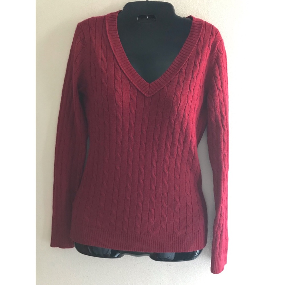 LOFT Red Cable Knit V Neck Sweater Size XS